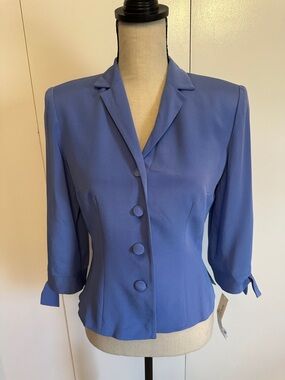 Womens Tailored Lilac Blue Button-Front 100% Silk Blazer Jacket